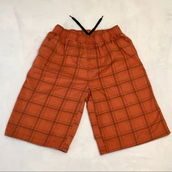 VINTAGE-CARGO SUPPLIES- Shorts orange plaid~YOUTH size XL - Picture 5 of 6